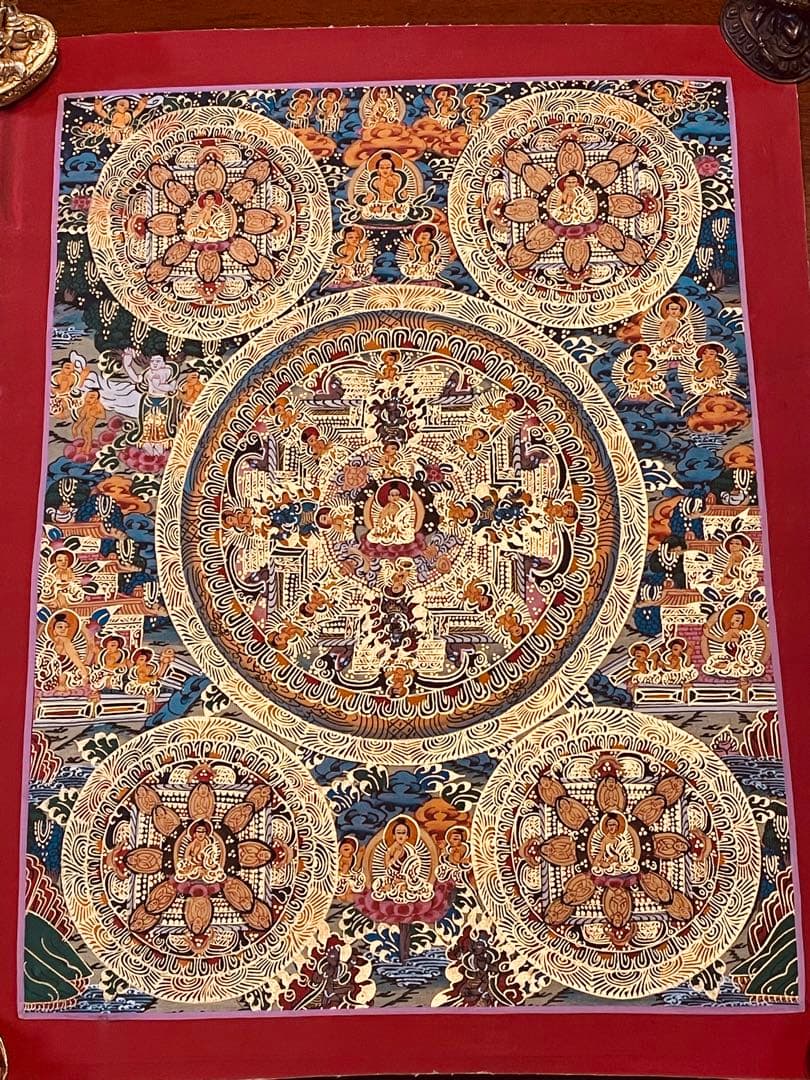 チベット密教 手描き曼荼羅（マンダラ）タンカ 新品・一点物 肉筆画 D5