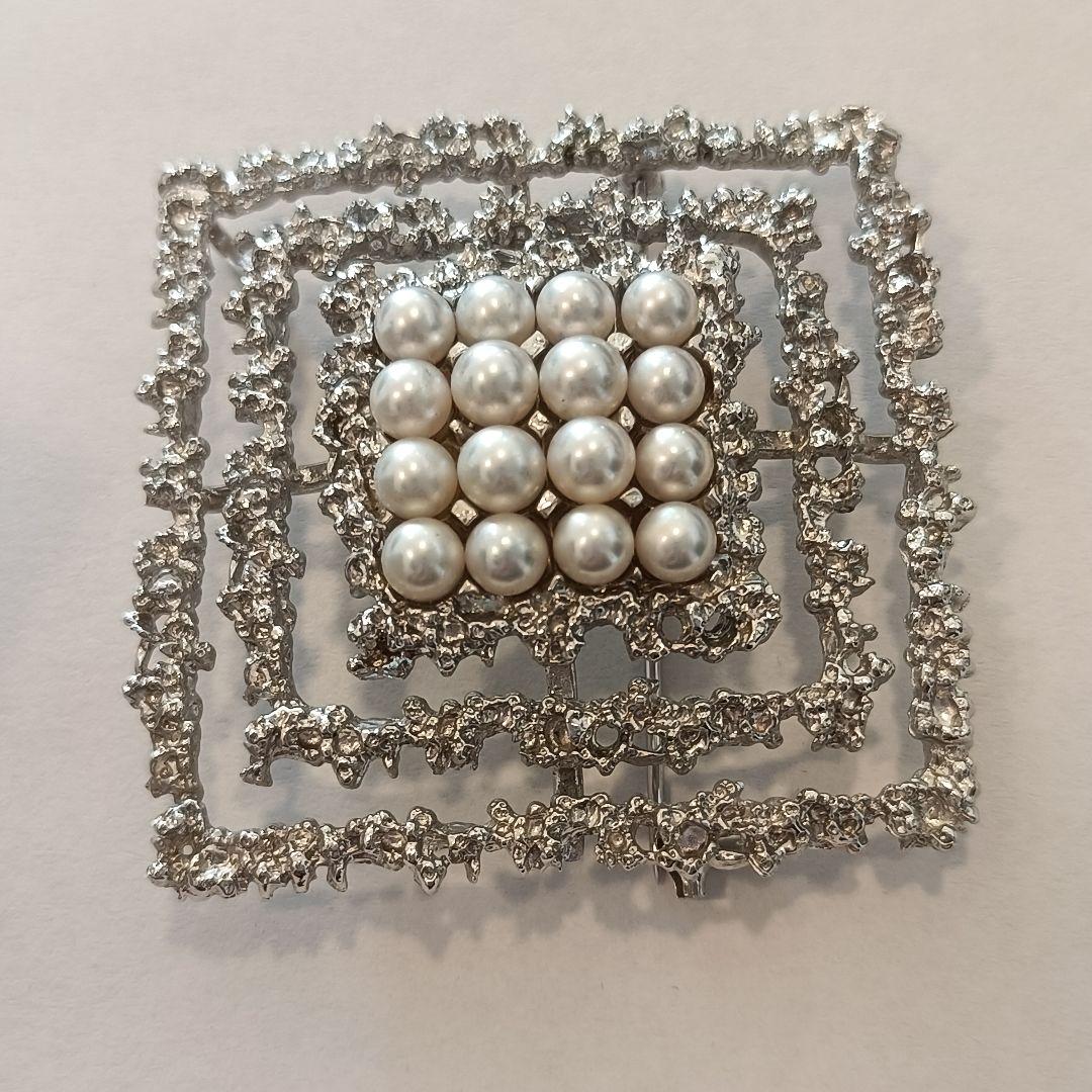 田崎真珠　TASAKI タサキ パール　ブローチ　コサージュ　スクエア