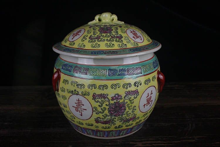 景徳鎮 陶磁器 手描き万寿無疆飯鼓茶壺 装飾品 現代工芸品 美術品 置物