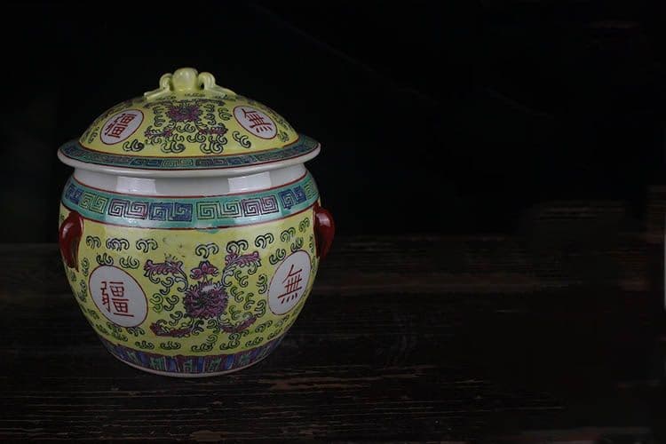 景徳鎮 陶磁器 手描き万寿無疆飯鼓茶壺 装飾品 現代工芸品 美術品 置物