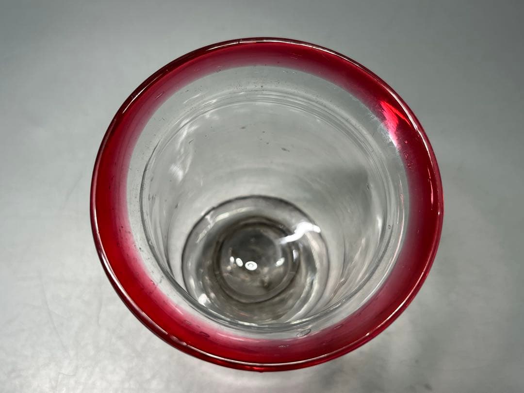 大正〜昭和初期　縁赤　氷コップ　太足　ウランガラス