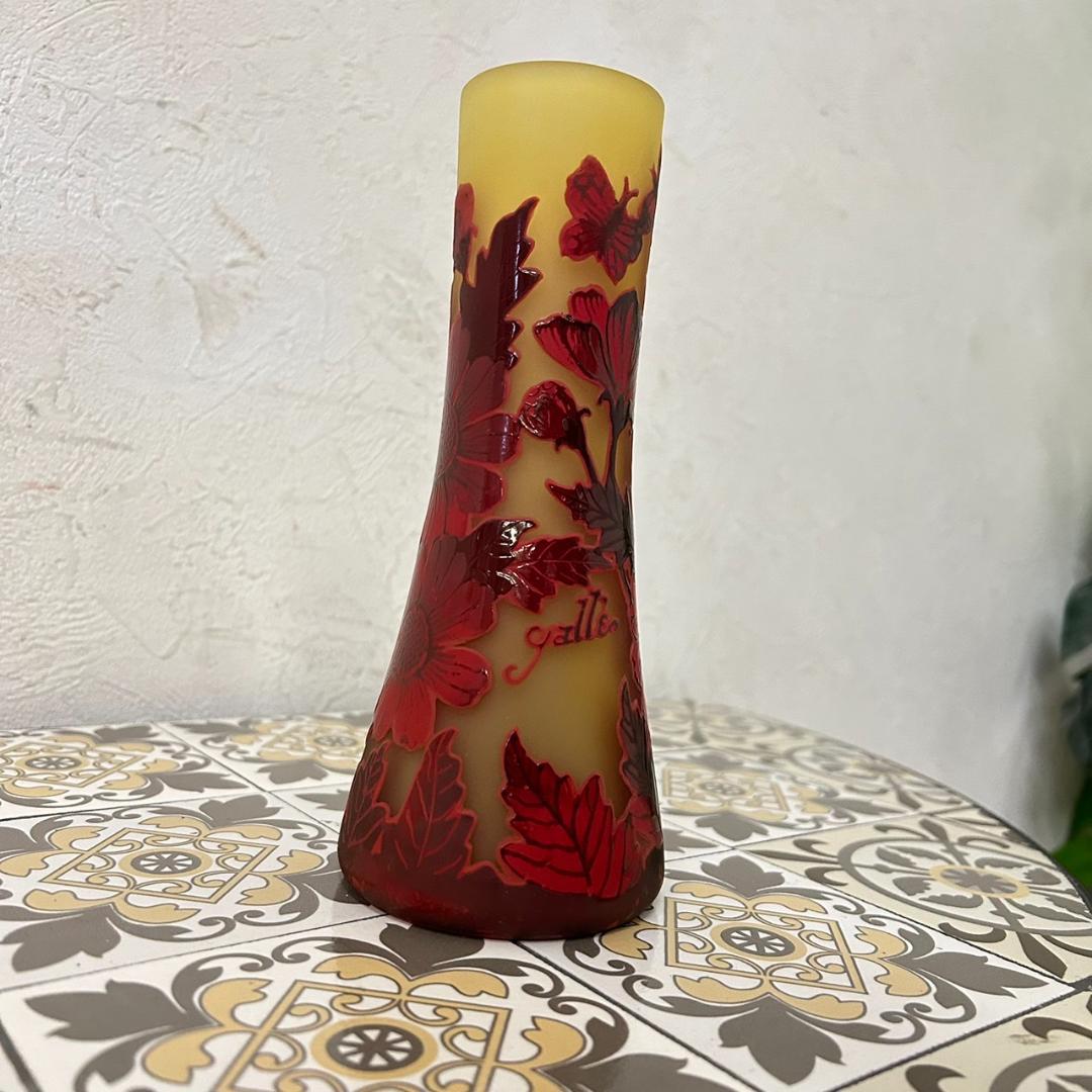 【証明書】　エミールガレ 　花瓶　カメオ彫り　被せガラス　高さ19cm