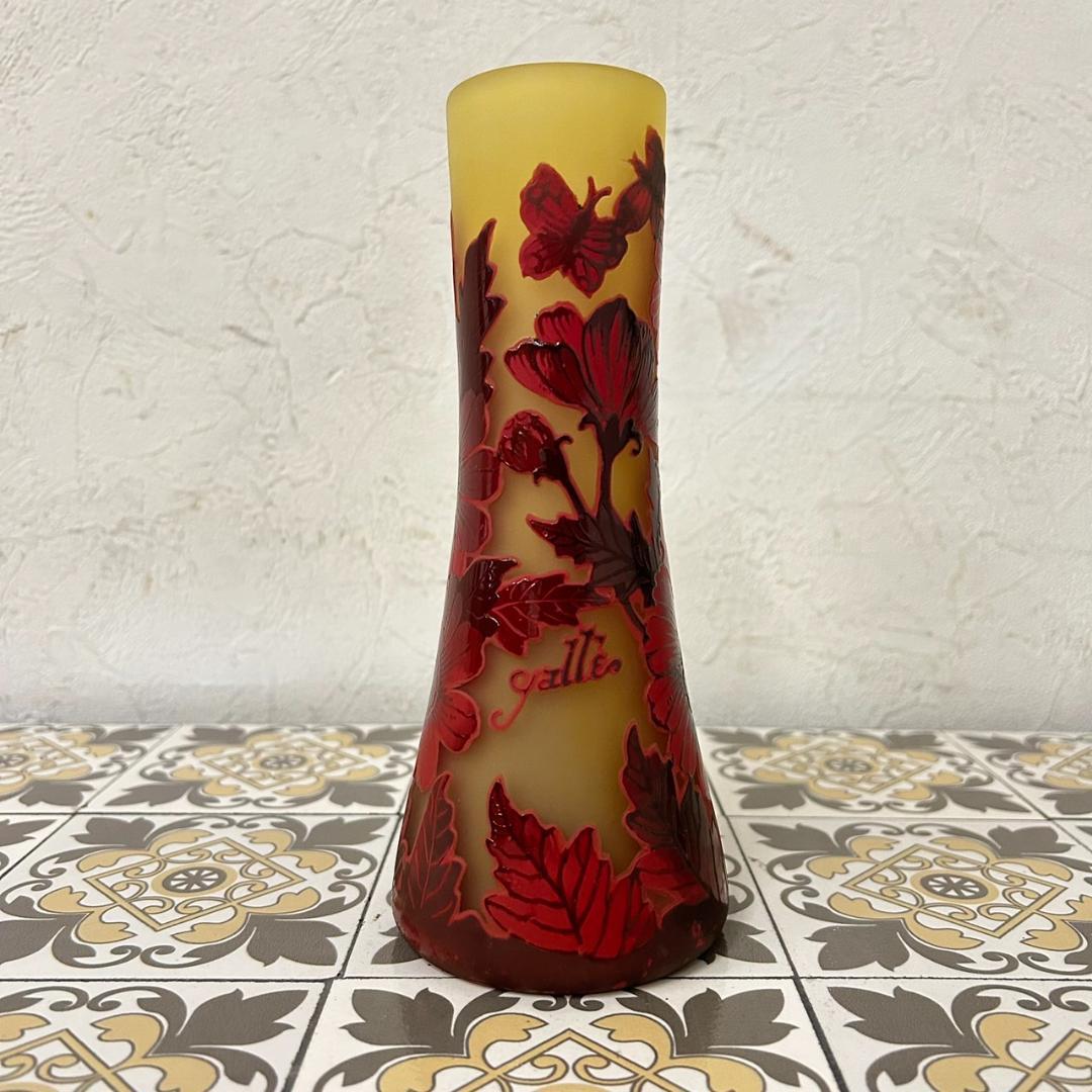 【証明書】　エミールガレ 　花瓶　カメオ彫り　被せガラス　高さ19cm