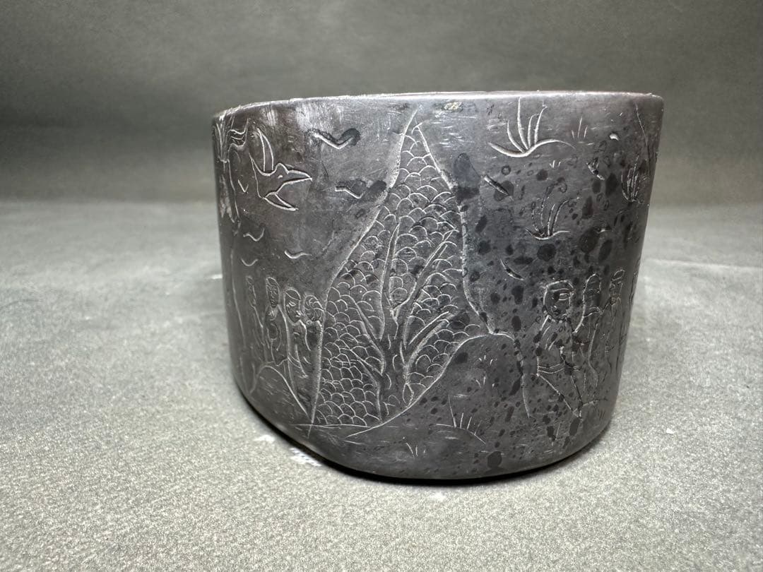 硯台　書道具　中国美術　置物　古美術品　 細密細工　骨董　アンティーク　彫刻