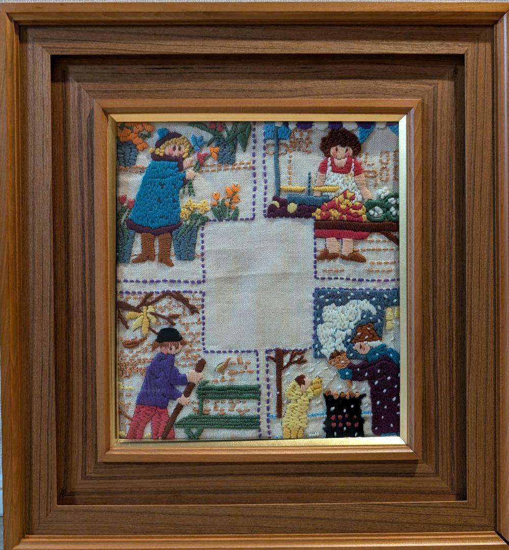 毛糸の刺繍額絵/四季の風景