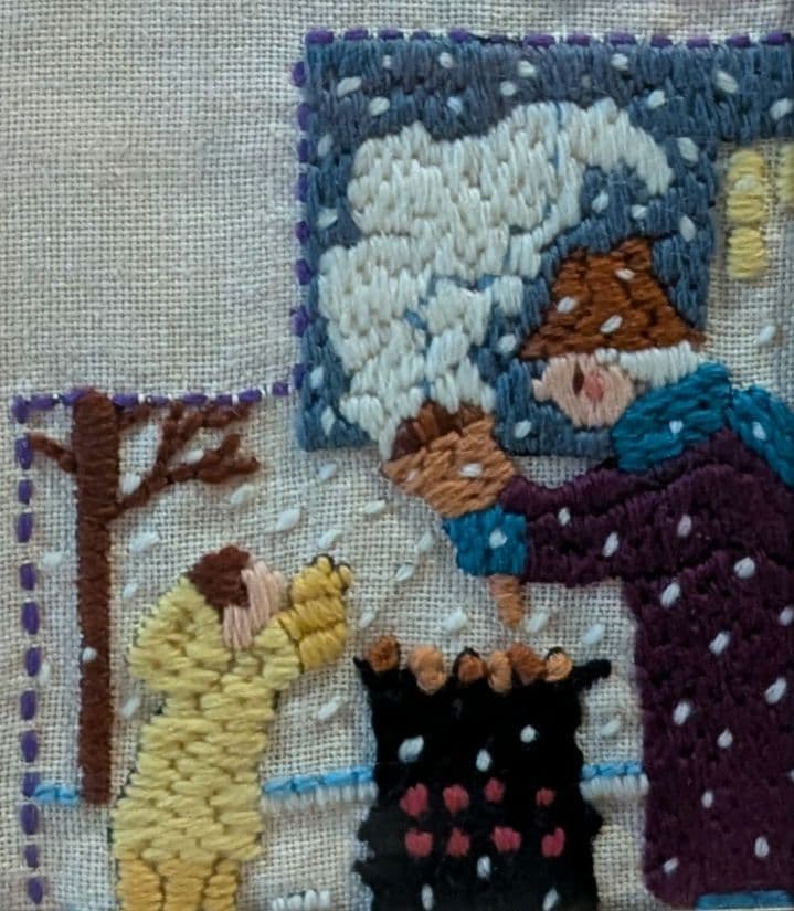 毛糸の刺繍額絵/四季の風景