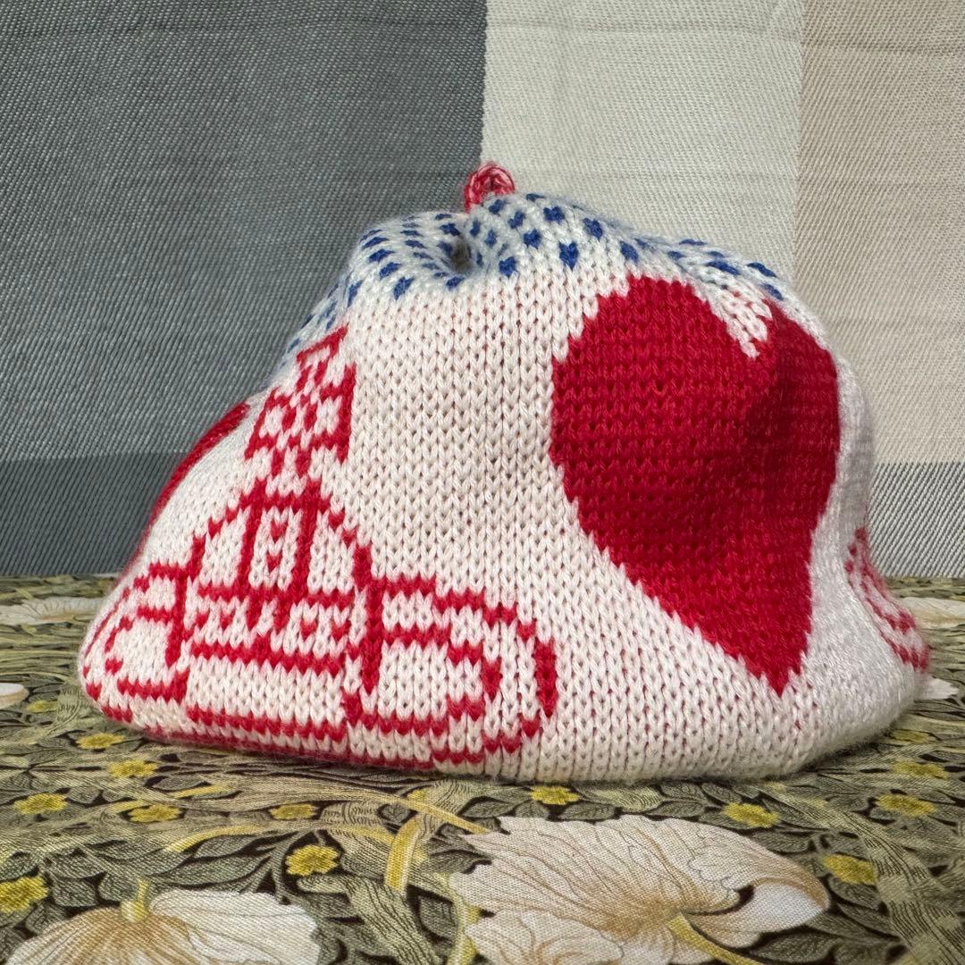 ヴィヴィアンウェストウッド ハート 土星 総柄ニット帽 ベレー帽 ホワイト ロゴ