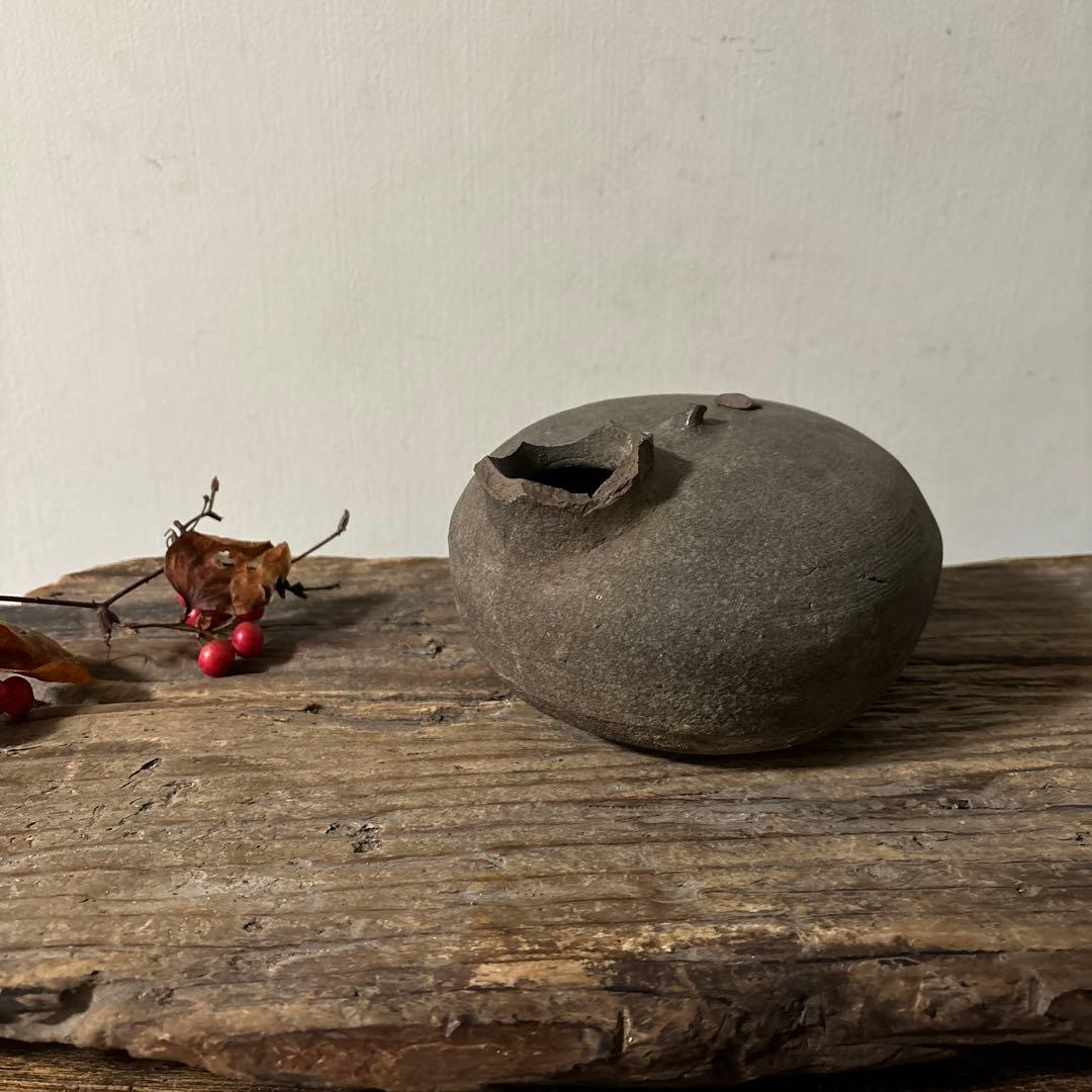 須恵器 平瓶 古美術 残欠骨董　古道具 アンティーク 酒器 花器　土器　検:李朝