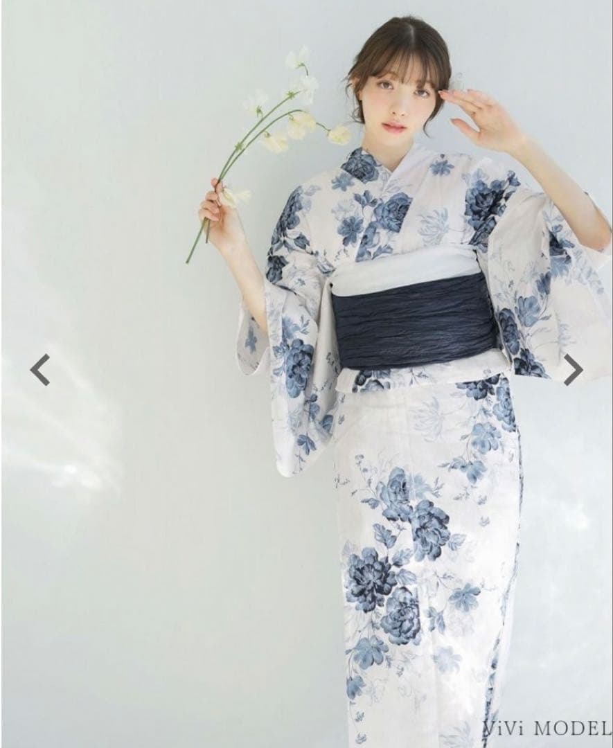 Dita 浴衣「水彩の勿忘草色」5点セット➕髪飾り2つ、フォーパールベルト