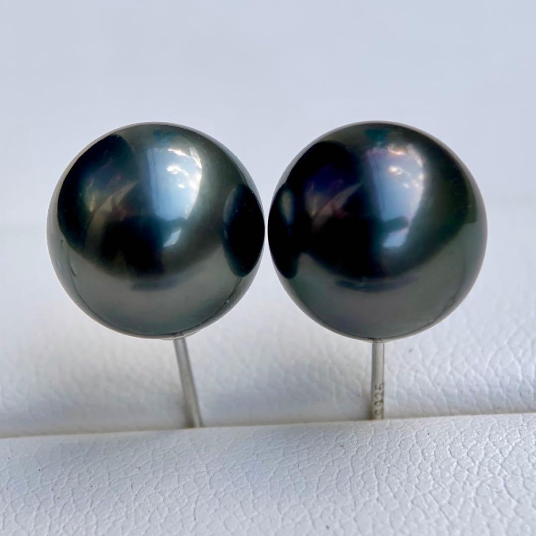 本真珠南洋黒蝶真珠　大玉11.08㍉s925直結ピアスBL916