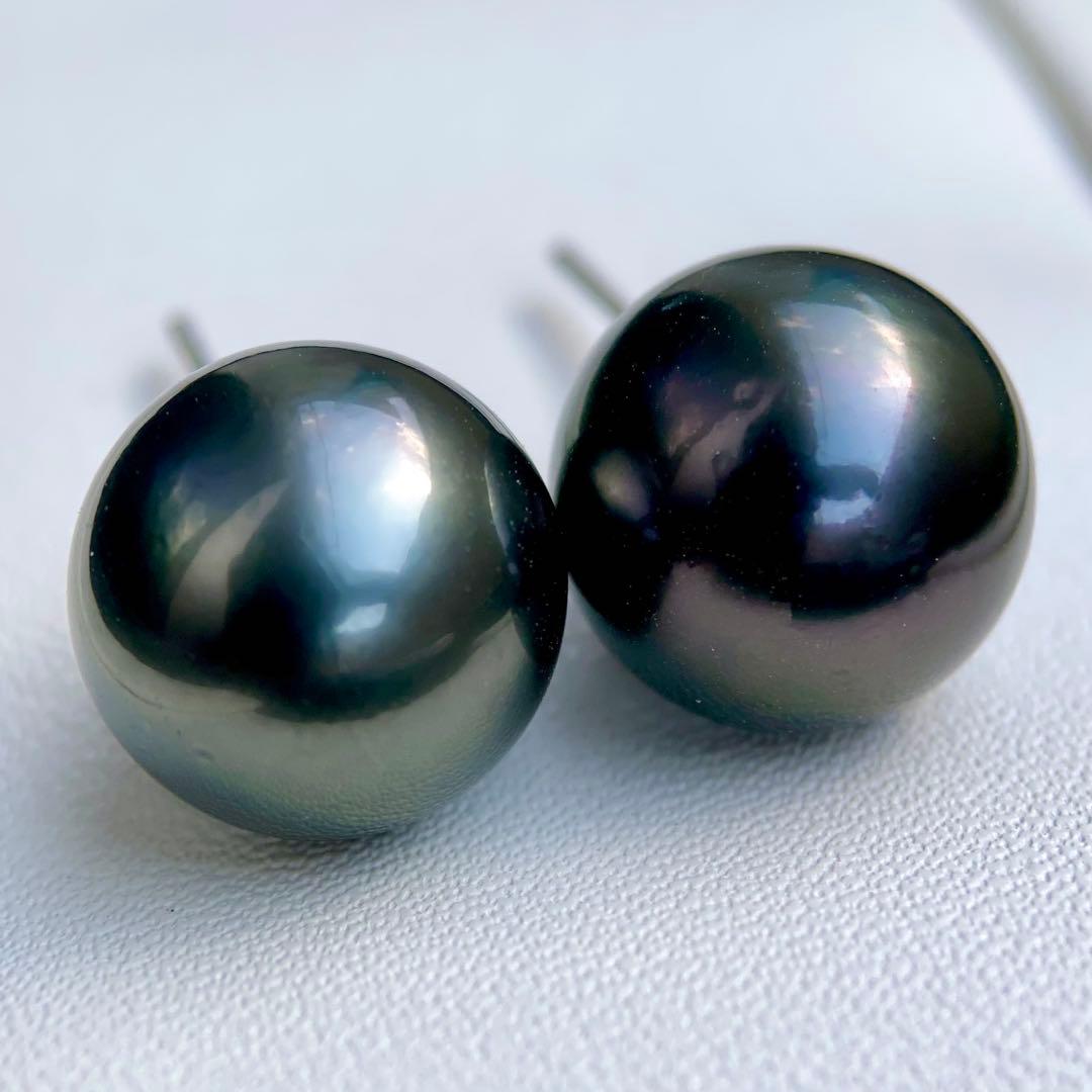 本真珠南洋黒蝶真珠　大玉11.08㍉s925直結ピアスBL916