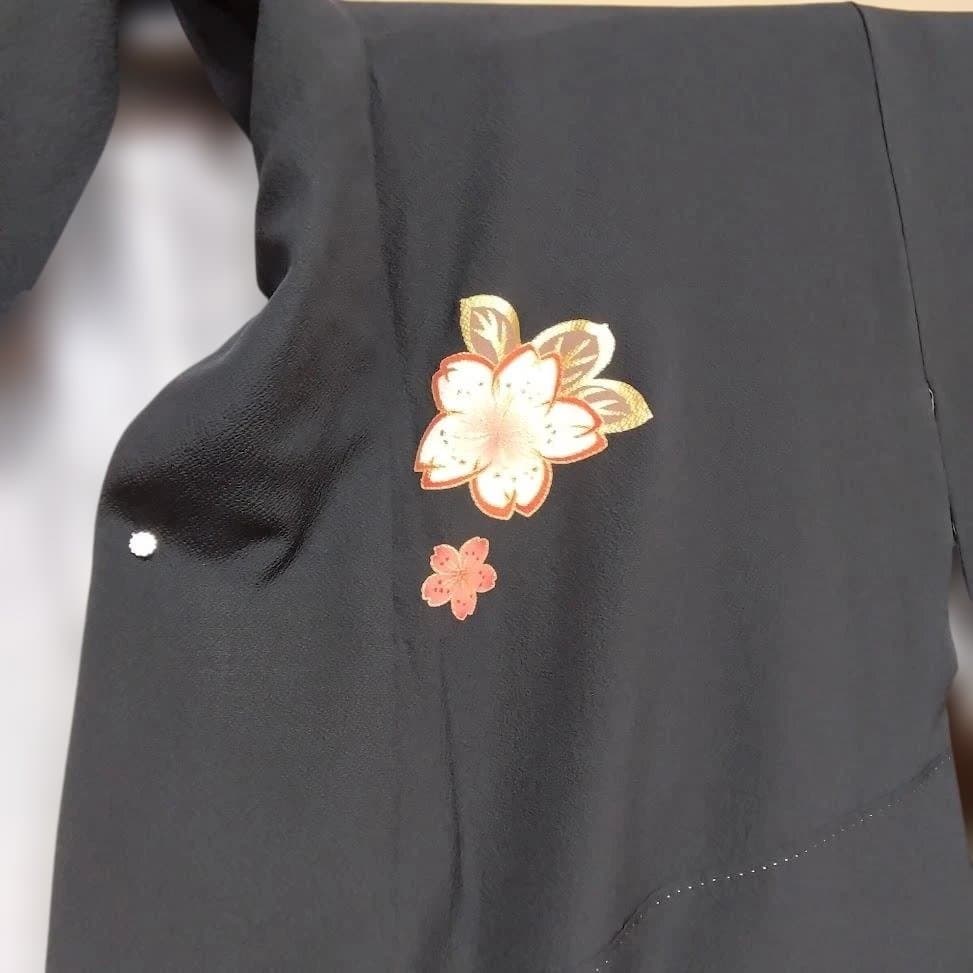 正絹　振り袖　黒地にさくら柄　トールサイズ