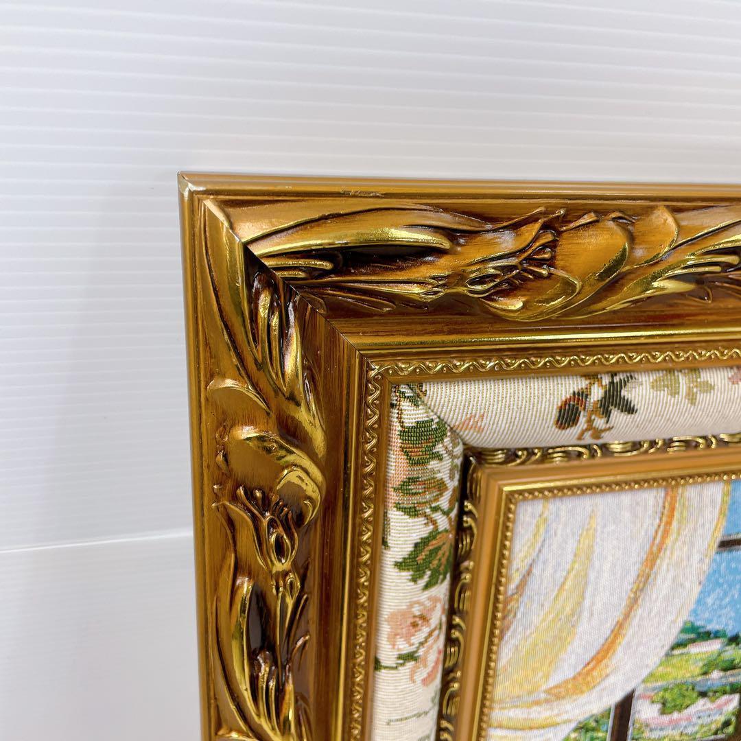 【美品】絵画　『窓から眺める丘』　フランス・ゴブラン織り使用　良質　額絵