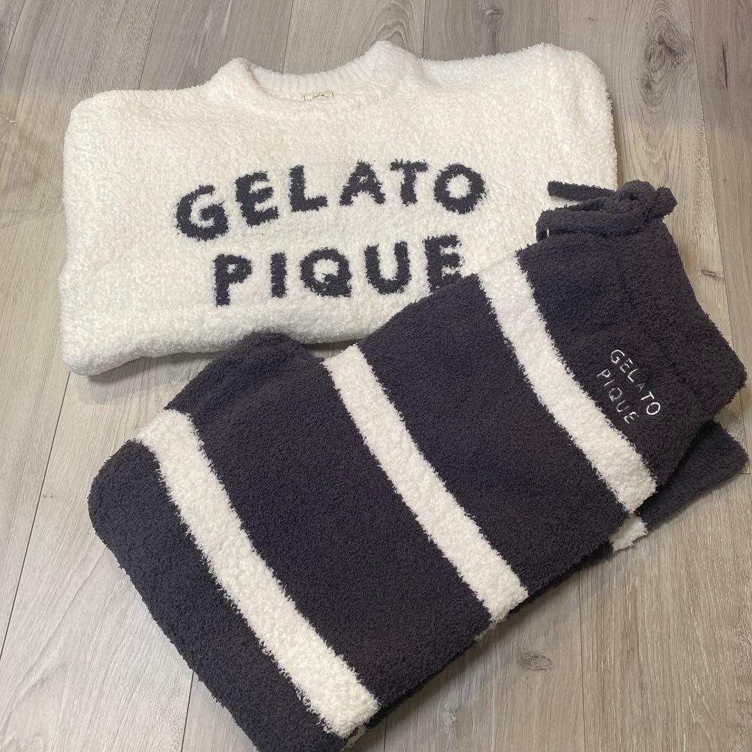 タグ付き新品、ジェラピケ、パウダーロゴジャガードプルオーバー&ロングパンツセット