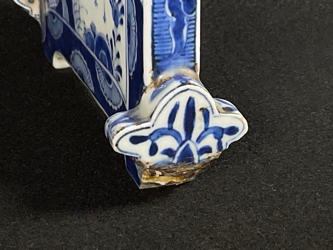 時代硯屏　染付　鹿と花　硯　文房具　文房四宝　置物