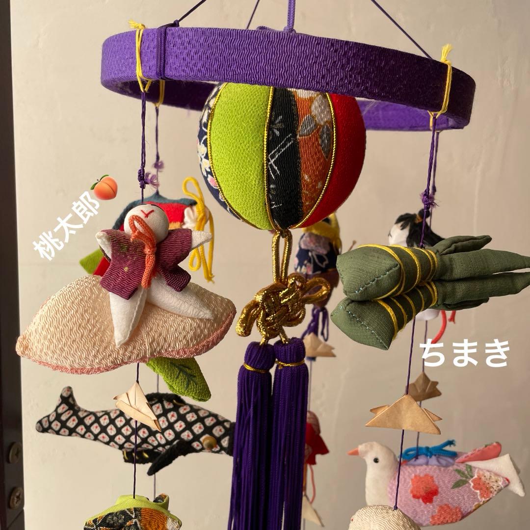 木製　吊り下げスタンド付き　ちりめん細工　吊るし雛　端午の節句　子どもの日