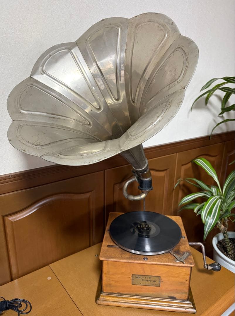 骨董品 蓄音機 木製 大型ホーン付 レコード HEART PHONE