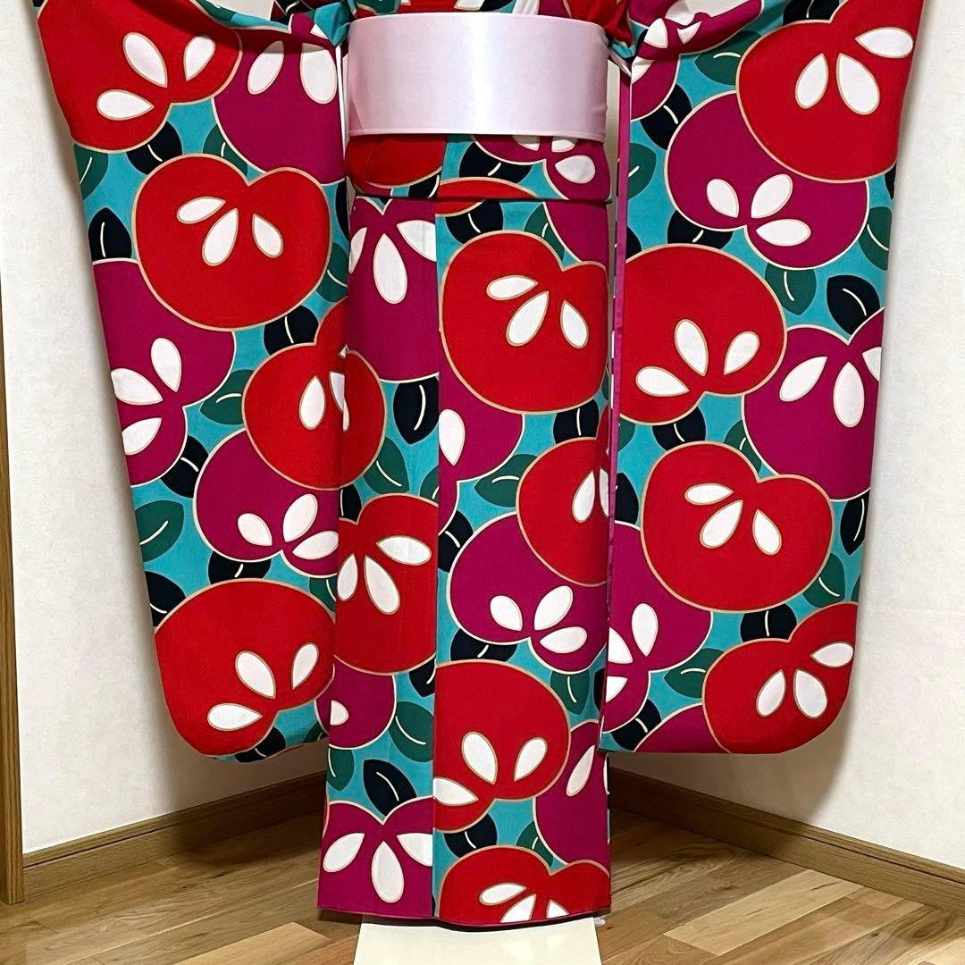 ⑩振袖セット　成人式　振袖＆長襦袢　ポリエステル　大きな橘　レトロモダン