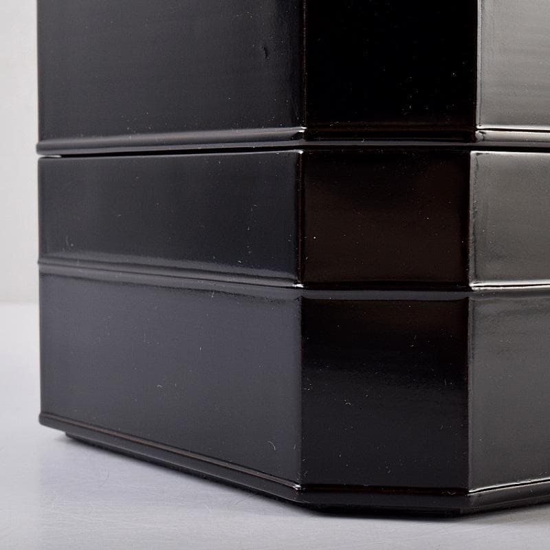 輪島塗　八幡宗豊造　黒漆　縁高重　五段　共箱　V　R8985B