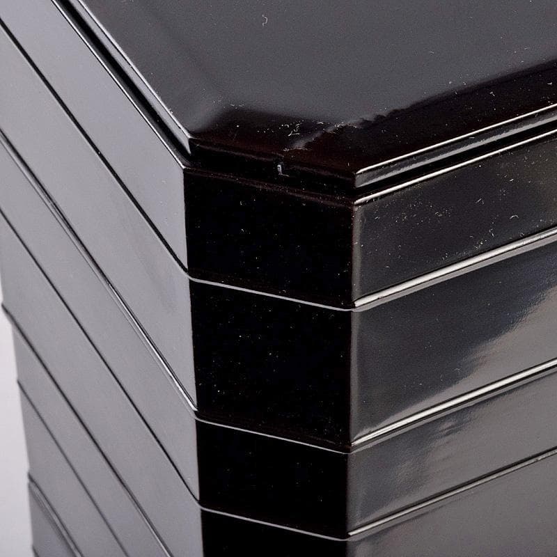 輪島塗　八幡宗豊造　黒漆　縁高重　五段　共箱　V　R8985B