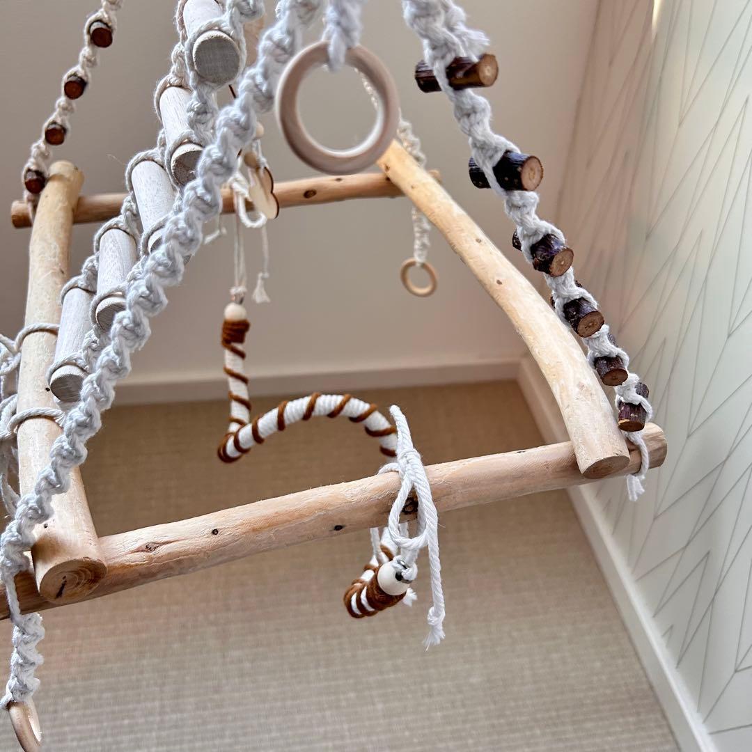 157 流木バードアスレチック 吊り下げ式バードジムバードトイ ロープパーチ