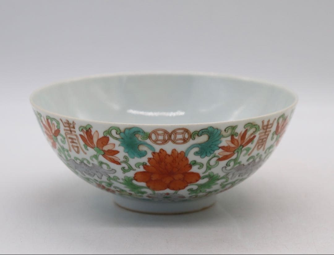 中国　清時代　粉彩碗　福琴紋　大明成化年製　送料込み250529