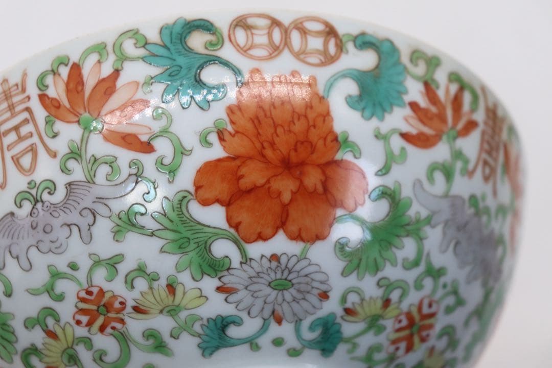 中国　清時代　粉彩碗　福琴紋　大明成化年製　送料込み250529