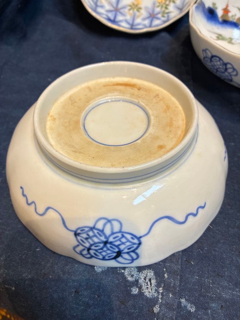 古伊万里　色絵金彩　なます皿　3枚　雲鶴　松竹梅　傷なし　明治