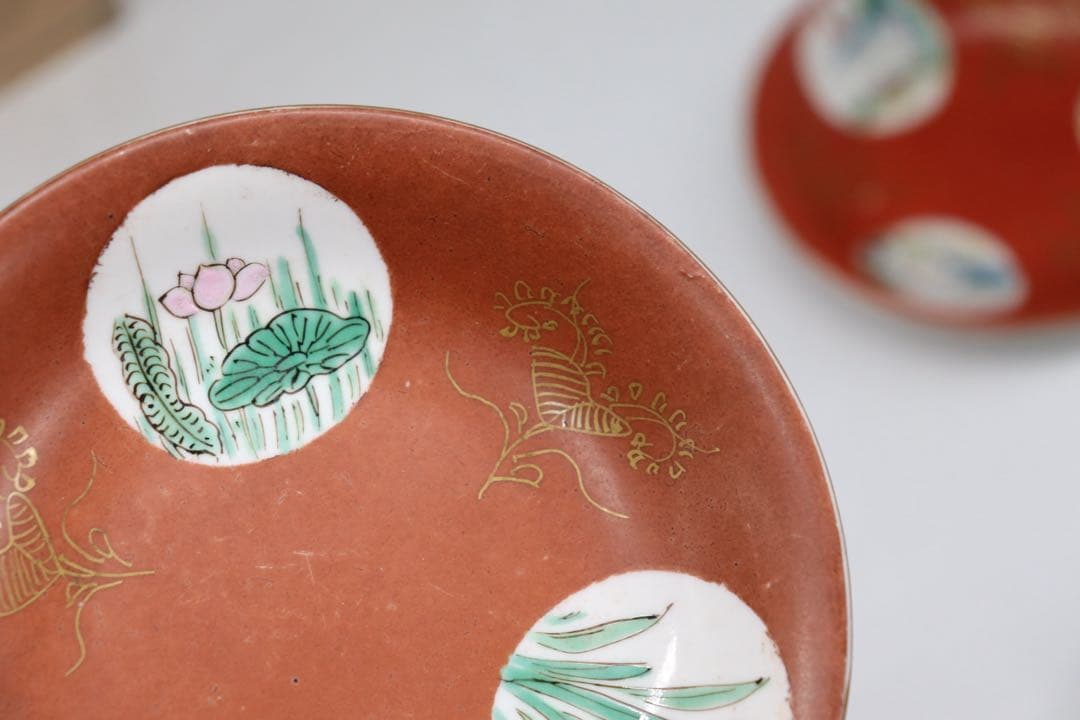 中国　清時代　十錦手小皿5点　木箱入　送料込み250708