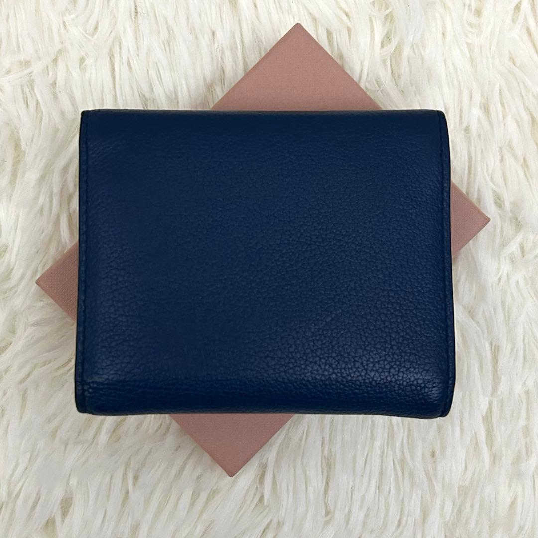 【美品】ICチップ内蔵 MIU MIU ミュウミュウ 三つ折り財布 ブルー系