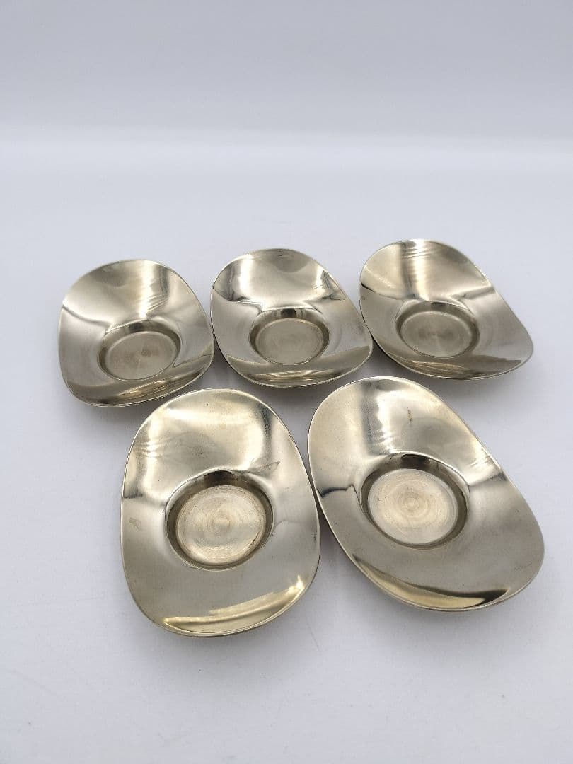 c323 煎茶 茶托 秀峰堂 ステンレス　5枚セット　 茶道具 古物