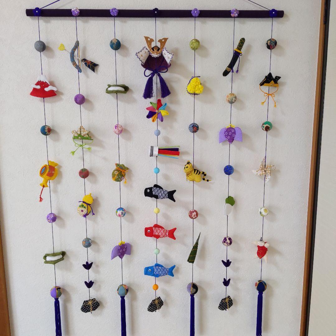 ちりめん細工　おひな様壁掛け下げ飾り(大) 端午の節句壁掛け下げ飾り(大)2点