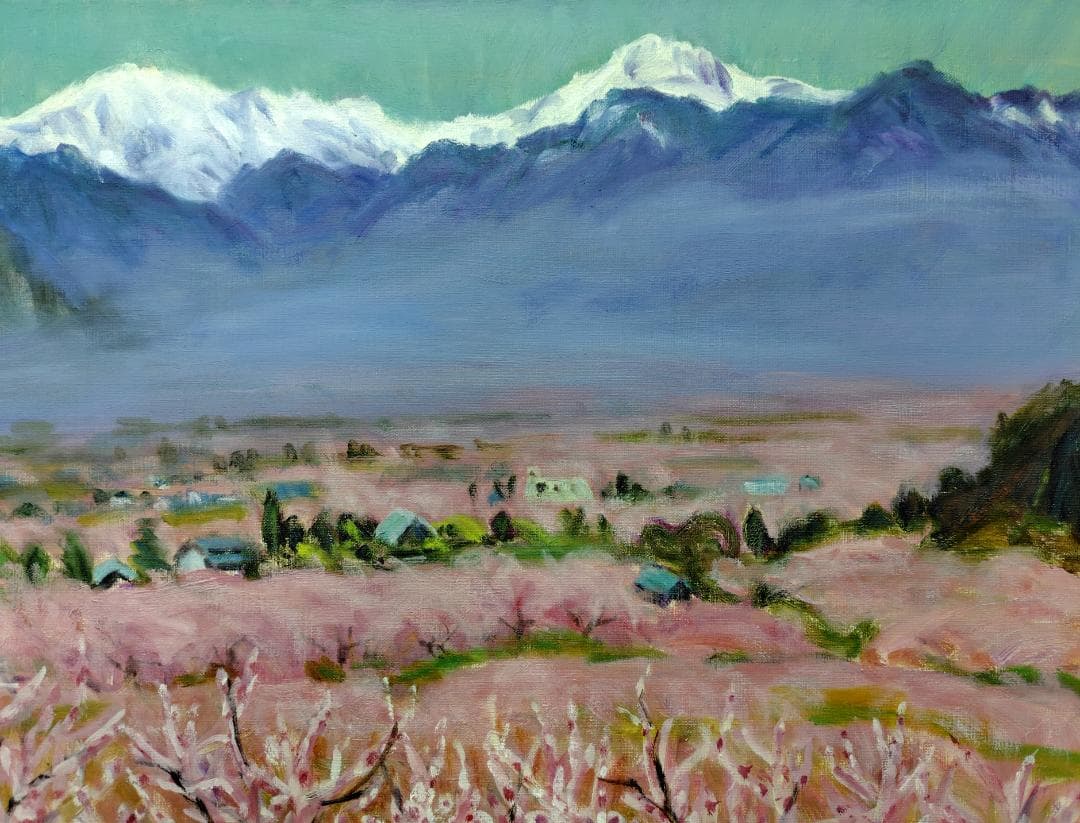 F10「桃の里」絵画 油彩画 油絵 風景画 アート
