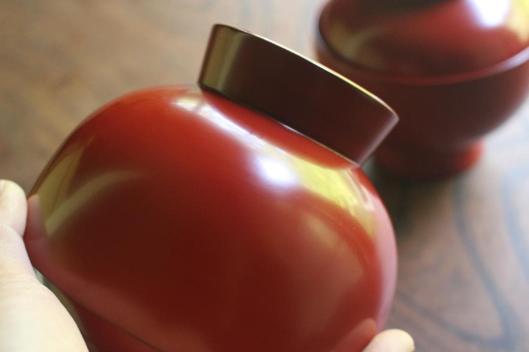 デッドストック！どっしりサイズに極上朱漆の美しい大椀2点（検輪島塗合鹿椀雑煮椀