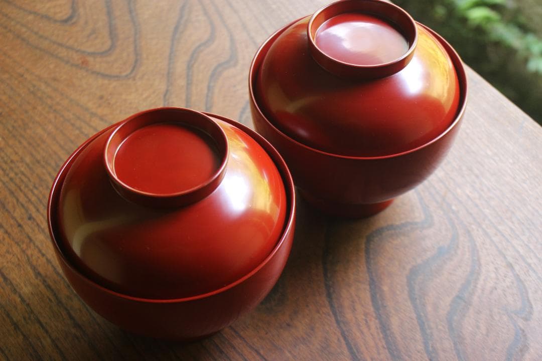 デッドストック！どっしりサイズに極上朱漆の美しい大椀2点（検輪島塗合鹿椀雑煮椀