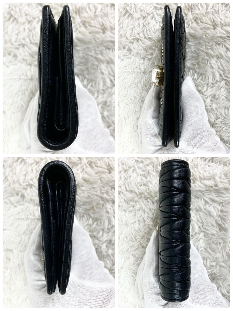 極美✨ミュウミュウ 折り財布 マテラッセ 5MV204 箱付き　クリスタル　黒