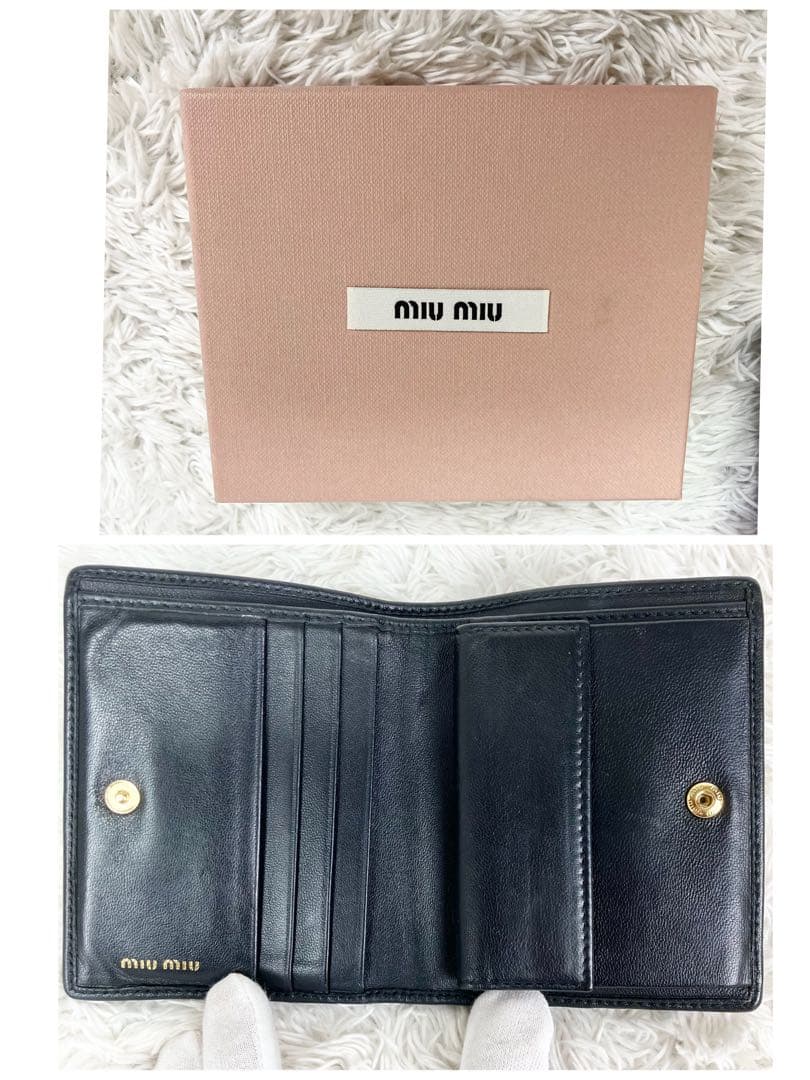 極美✨ミュウミュウ 折り財布 マテラッセ 5MV204 箱付き　クリスタル　黒