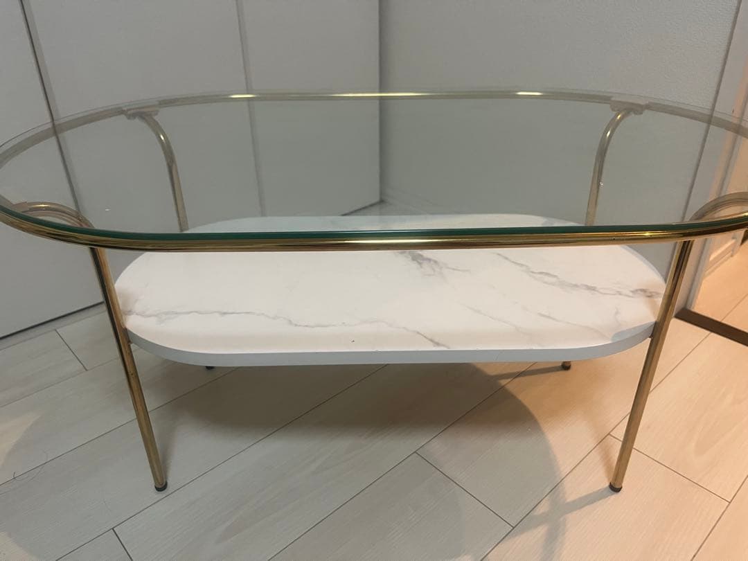 フランフラン レガートコーヒーテーブルS ゴールド×マーブル ガラス