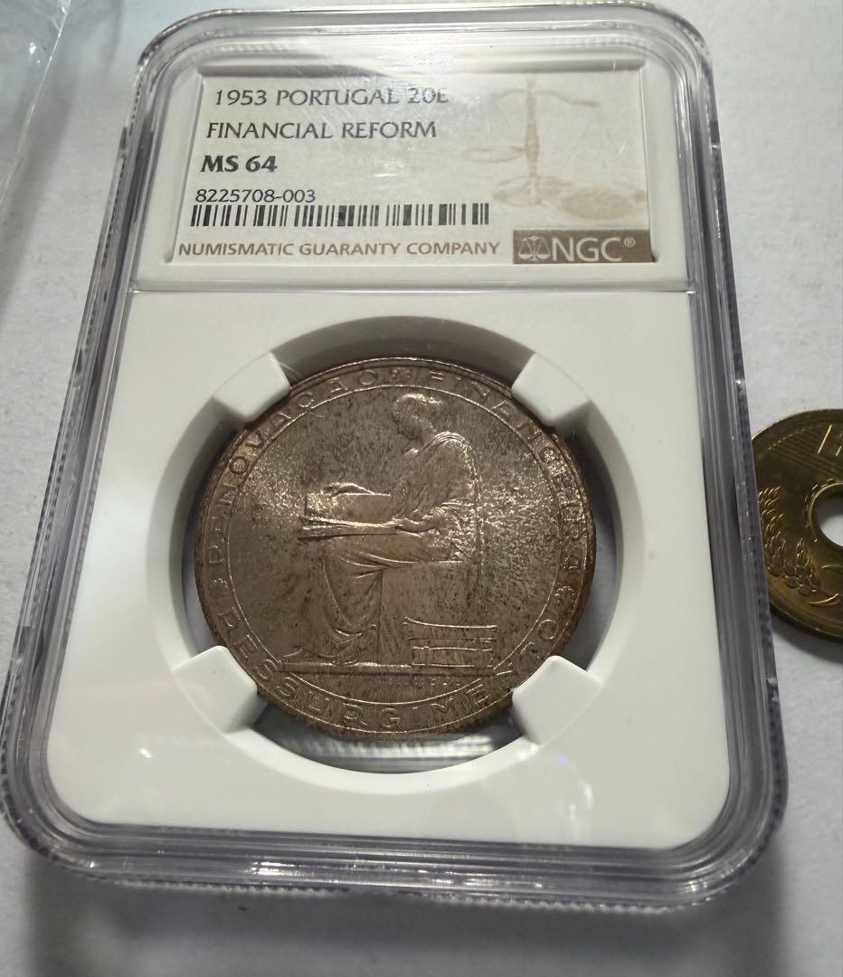 招*@様 1953年ポルトガル 20 エスクード銀貨　NGC 認定MS64