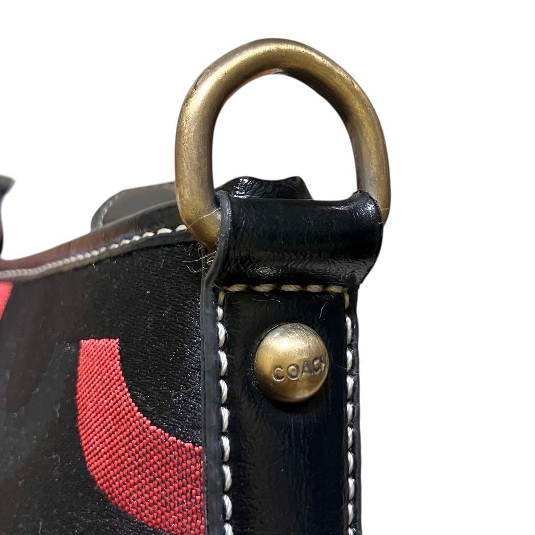 美品✨USA製 OLD COACH ショルダーバッグ 10126 黒 赤 レザー