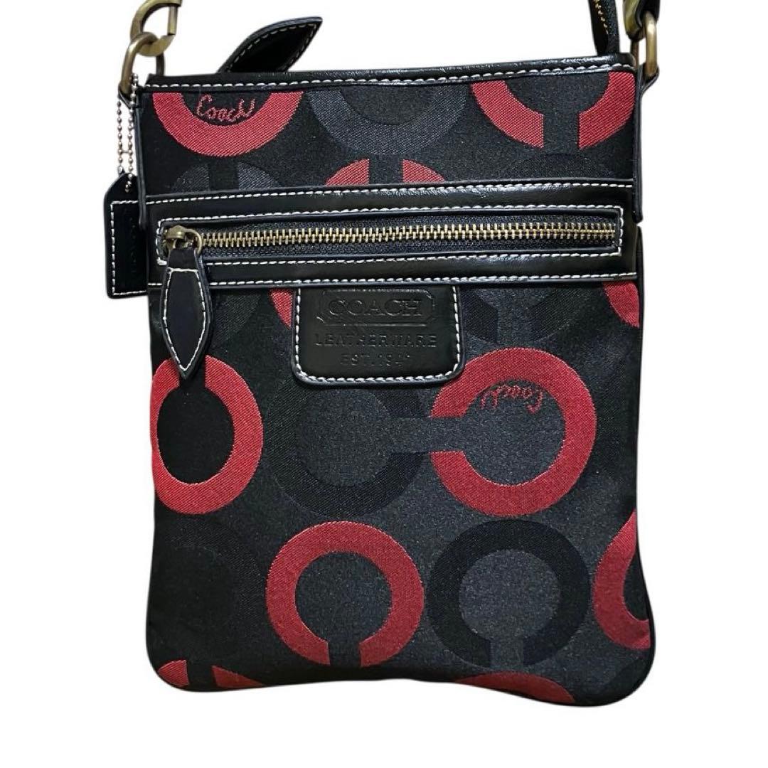 美品✨USA製 OLD COACH ショルダーバッグ 10126 黒 赤 レザー
