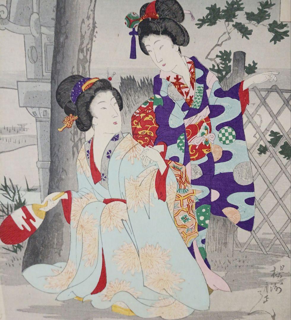 浮世絵、月下乃納涼三枚綴りの内の1枚売りです。橋本周延画、明治期出版