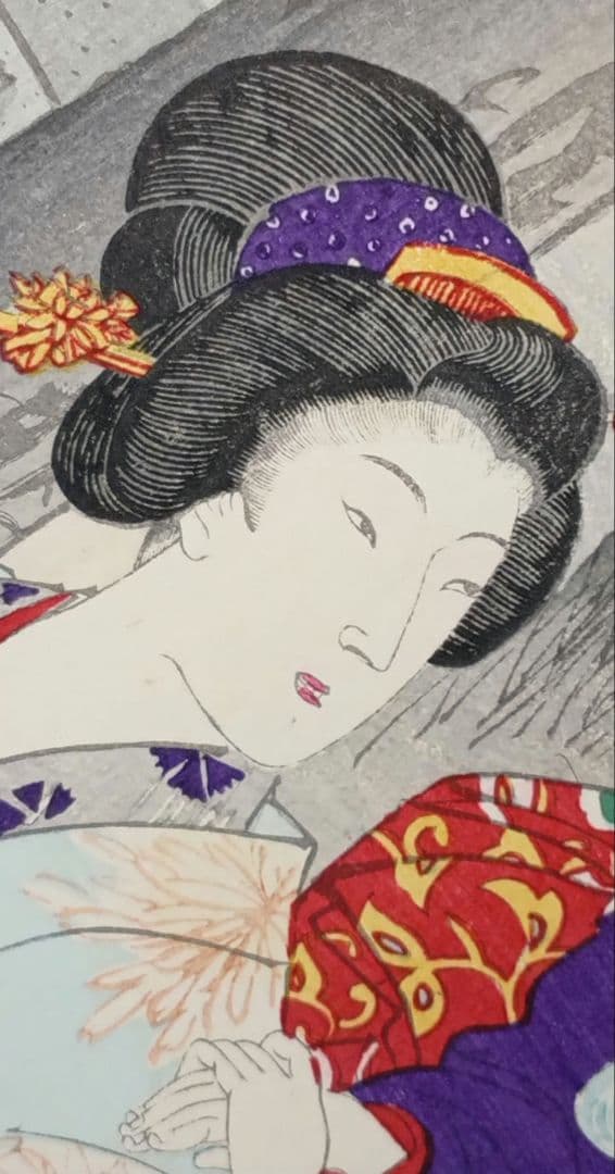 浮世絵、月下乃納涼三枚綴りの内の1枚売りです。橋本周延画、明治期出版