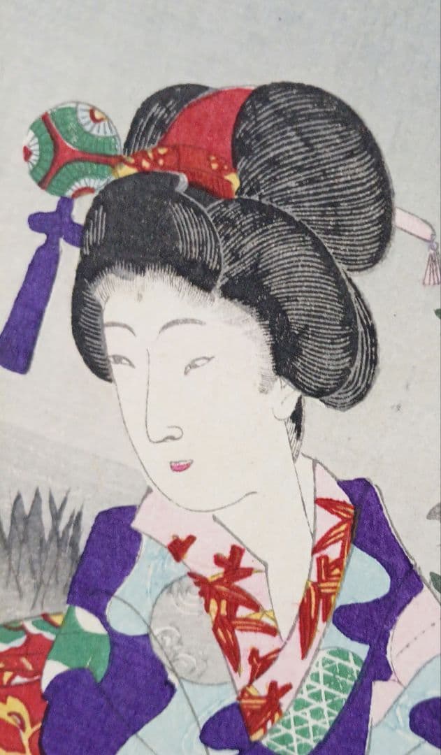 浮世絵、月下乃納涼三枚綴りの内の1枚売りです。橋本周延画、明治期出版