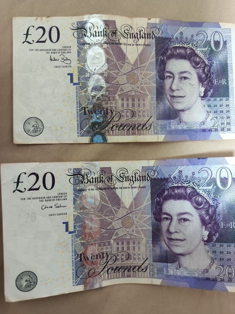 【旧紙幣】イギリス 20ポンド札 4枚セット エリザベス女王 コレクション用