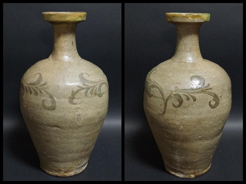 高麗 鉄絵灰釉徳利 絵高麗『唐草文』 広口瓶 花器 茶道具 陶芸アンティーク