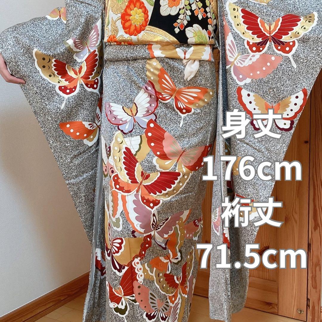 振袖　蝶々の古典柄が素敵な振袖　166cm〜180cmの方に　長尺　トールサイズ