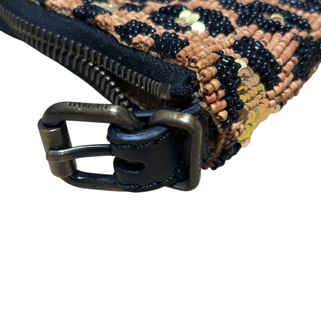 FENDI フェンディ パンサー ヒョウ柄 ハンドバッグ レザー ビーズ