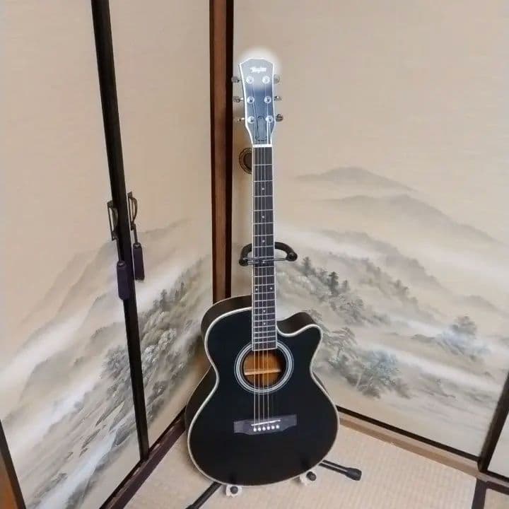 アコースティックギター 黒 ブラック　カスタム　Tay○or パールシェル製