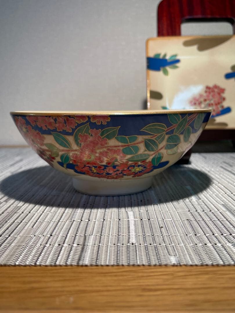 132桑野むつ子 京都 御所の花十二ヶ月【8月百日紅】抹茶椀・和陶皿 しおり付